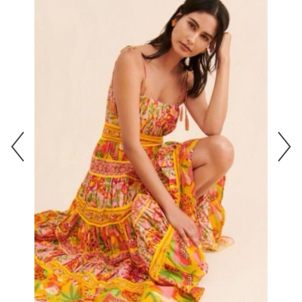 FARM Rio Yellow Pink Floral Maxi Dress